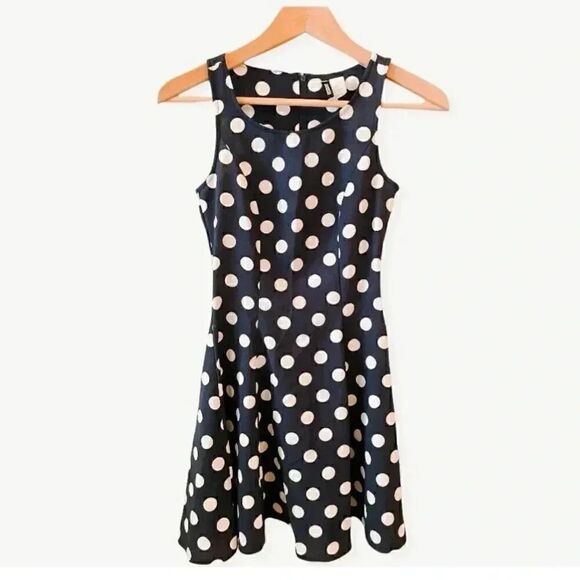 Divided H&M Navy and White Sleeveless Polka Dot Dress SZ 2 - Picture 1 of 3